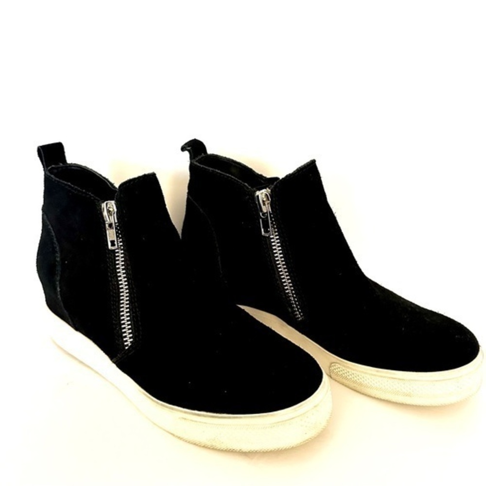 Steve Madden Wedgie Black Double Zipper High Top Sneaker Size 9.5
